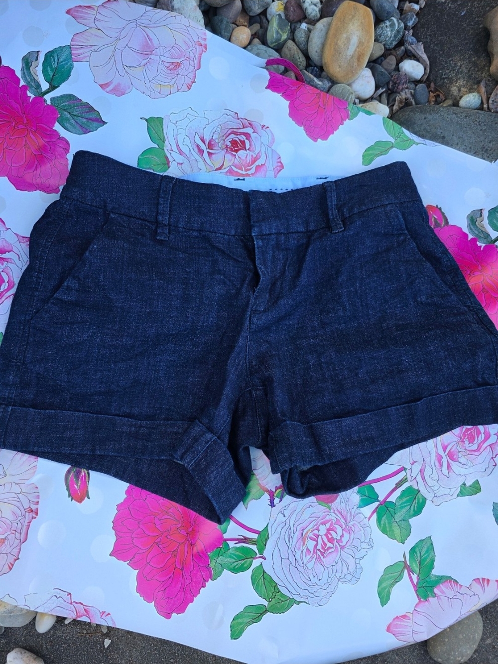 Dear John Dark Navy High Waist Cuffed Shorts
